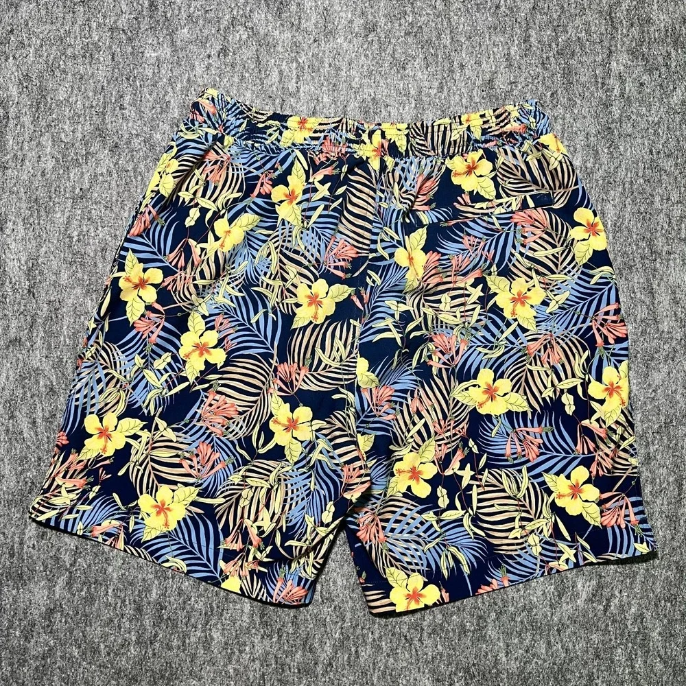 J McLaughlin Swin Trunks Men Size Large Floral Drawstrings Lined Summer Beach